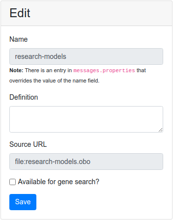 Interface for editing the properties of an ontology.