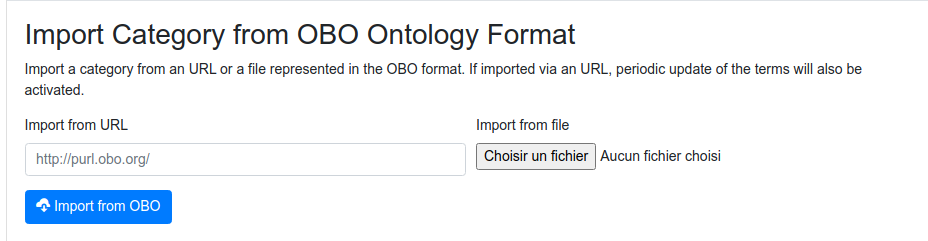 Interfae for importing an ontology in OBO format.